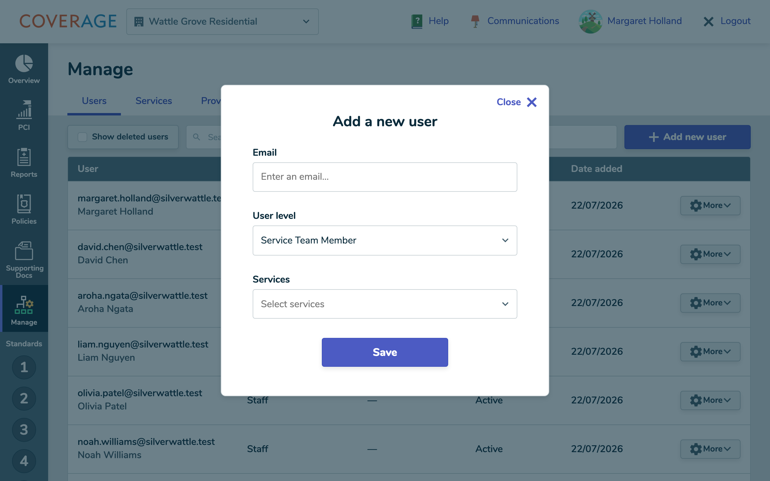 Adding a Service Team Member and choosing the services they can access.